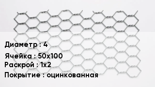Сетка для габионов 4 50х100 1х2 оцинкованная